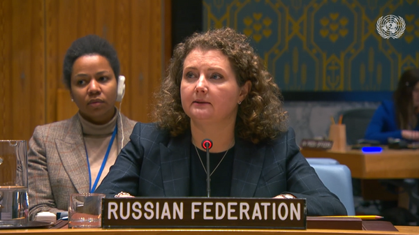 Russian Deputy Representative to the UN Anna Evstigneeva at the UN Security Council meeting on peacekeeping. March 24, 2025. - Sputnik Africa