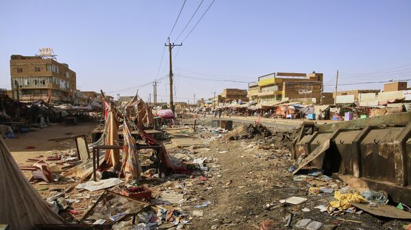 Stalls destroyed by recent fighting are seen in the Allafah market, in an area recaptured by the Sudanese army from the Rapid Support Forces paramilitary group, in Al Kalalah district, 40 km south of Khartoum, Sudan, Thursday, March 27, 2025. (AP Photo) - Sputnik Africa