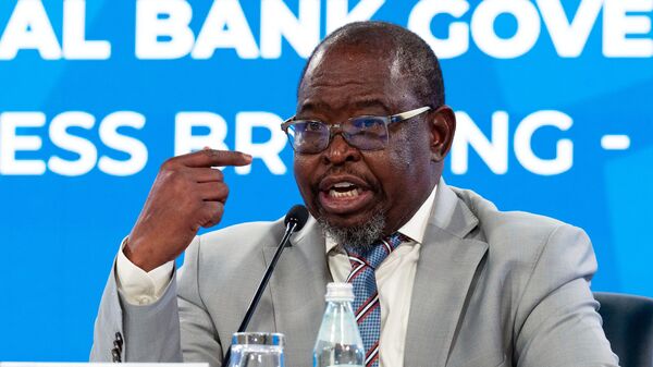 South Africa Finance Minister Enoch Godongwana speaks during a news conference after the G20 plenary session, during the World Bank/IMF Spring Meetings at the International Monetary Fund (IMF) headquarters in Washington, Thursday, April 24, 2025. - Sputnik Africa