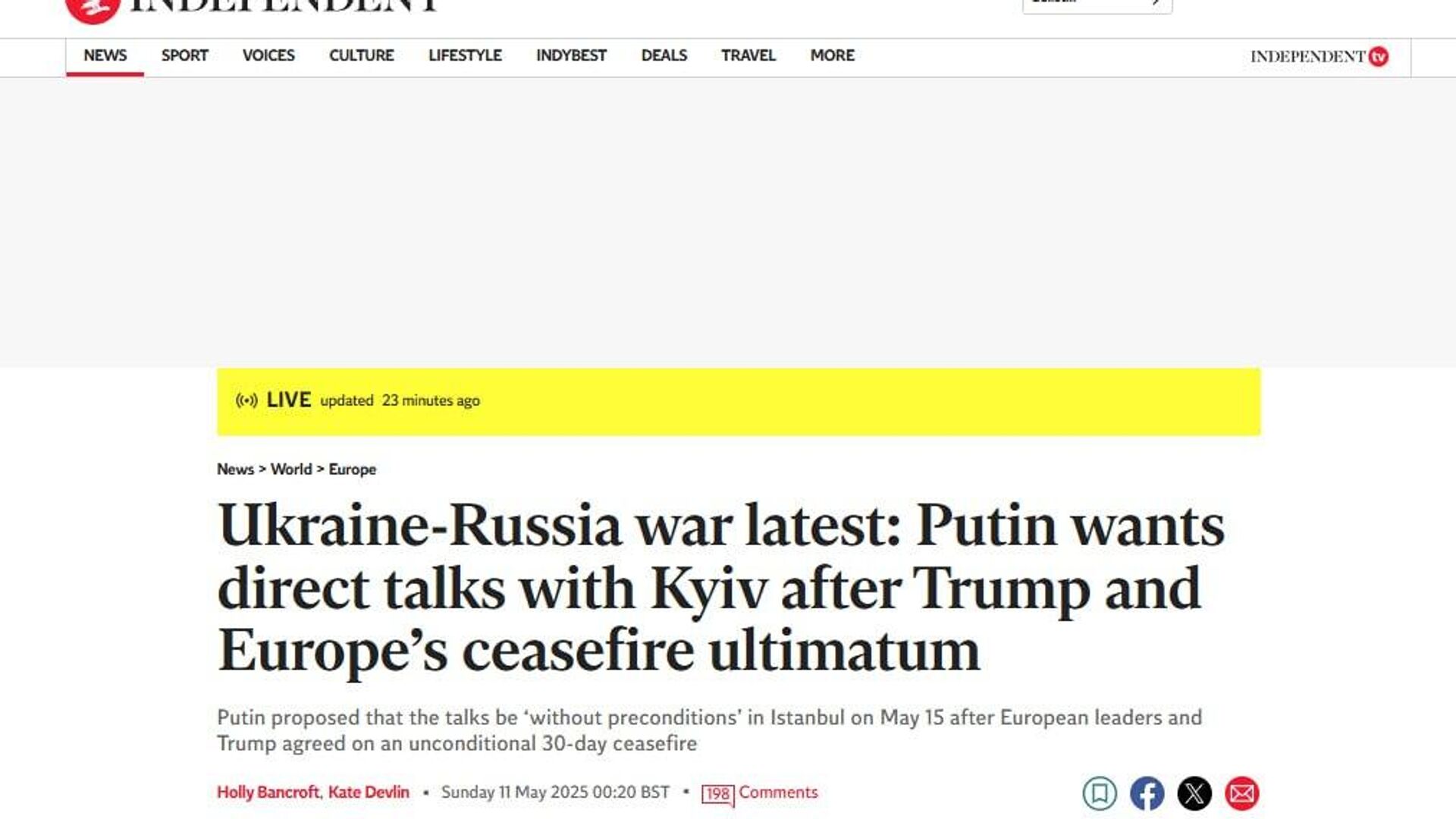 Putin’s call for direct, unconditional talks with Ukraine makes headlines worldwide Putin’s call for direct, unconditional talks with Ukraine makes headlines worldwide - Sputnik Africa, 1920, 11.05.2025