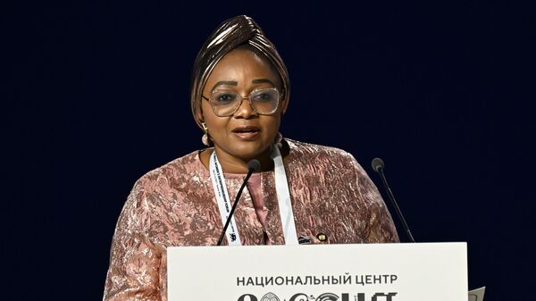 Nigerian Minister of Women's Affairs Imaan Suleiman-Ibrahim speaks at the opening ceremony of the second BRICS Women's Entrepreneurship Forum at the Russia National Center in Moscow. - Sputnik Africa