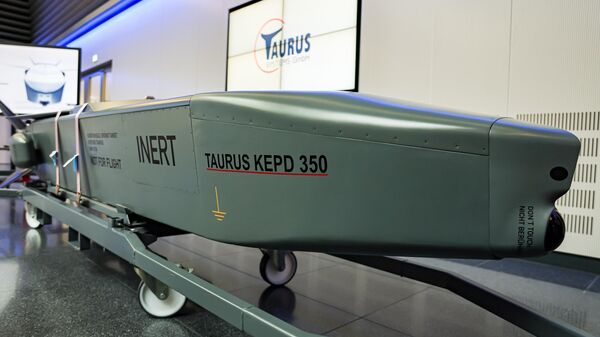 A Taurus cruise missile displayed during a visit by Bavarian Premier Markus Soeder to a production facility of MBDA Deutschland, on March 5, 2024 in Schrobenhausen, Germany.  - Sputnik Africa