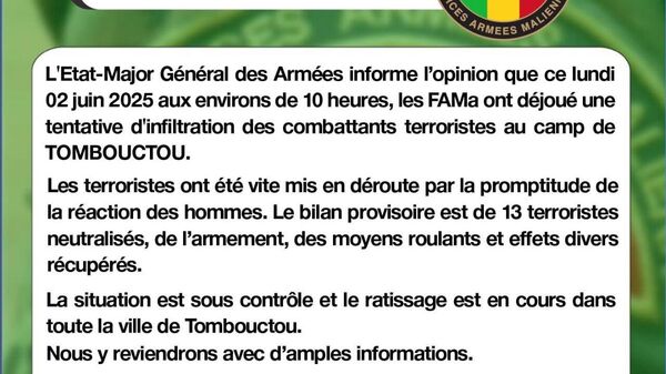 Une attaque terroriste déjouée à Tombouctou, 13 assaillants neutralisés - Sputnik Afrique