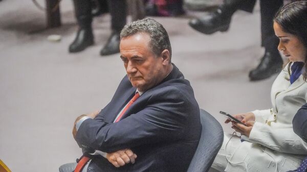 Israel's Foreign Affairs Minister Israel Katz listens during a meeting of the United Nations Security Council on the war in Gaza, March 11, 2024, at UN headquarters. - Sputnik Africa