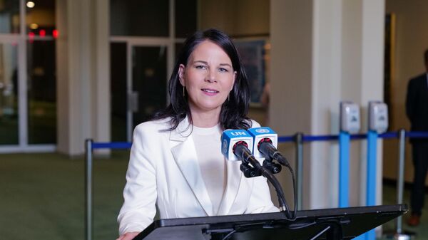 German Federal Minister for Foreign Affairs Annalena Baerbock addresses the United Nations General Assembly after she was elected as president of the 80th session of the body on June 2, 2025 in New York City. - Sputnik Africa