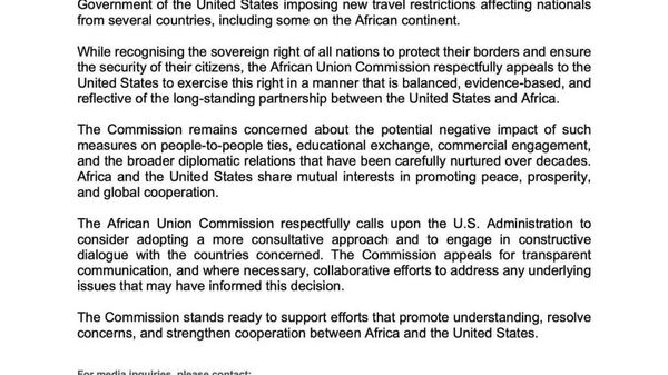 AU Slams US Travel Ban on African Countries, Calls for 'More Consultative Approach' - Sputnik Africa