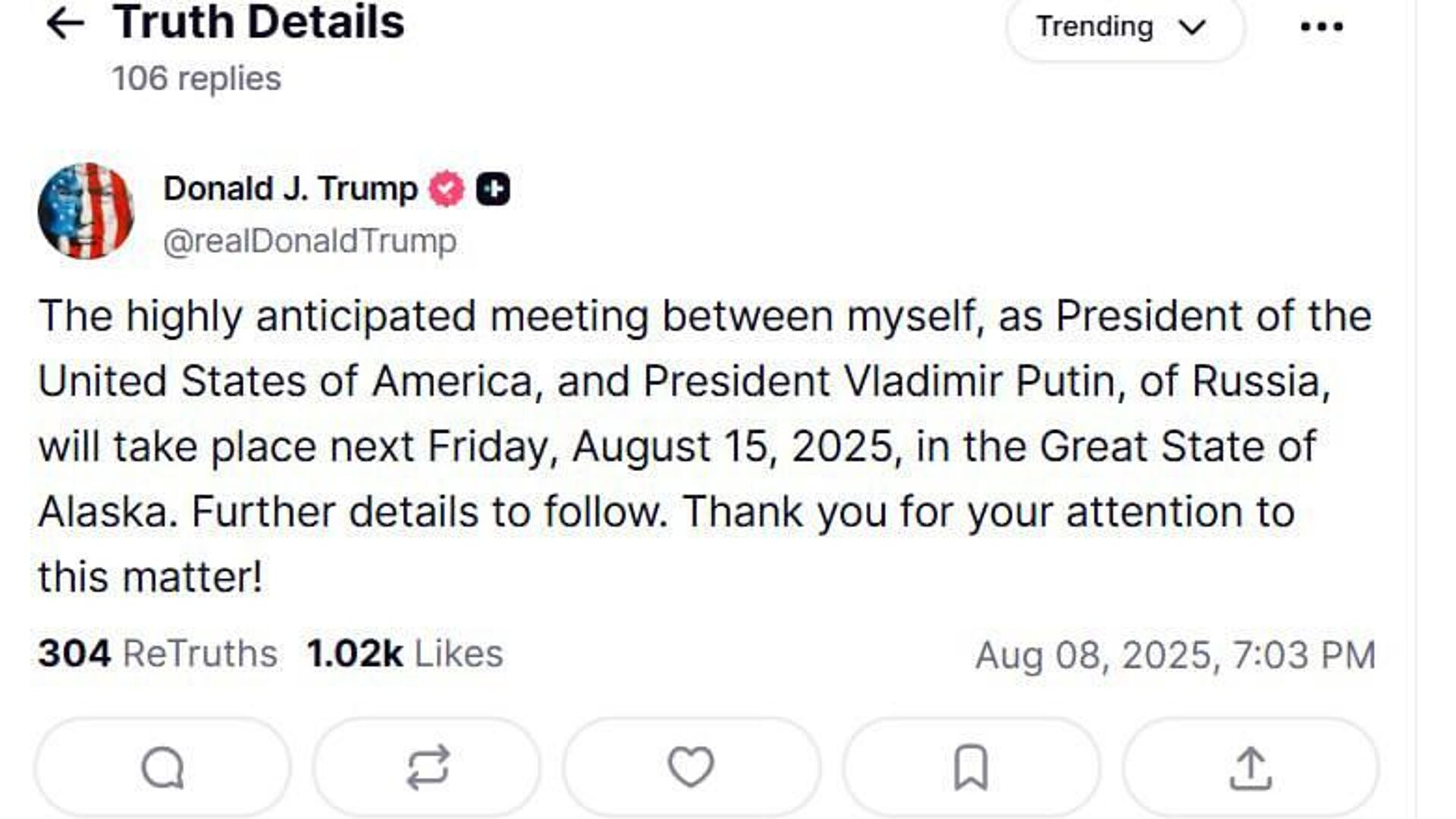 Putin to Meet Trump in Alaska on Friday Putin to Meet Trump in Alaska on Friday - Sputnik Africa, 1920, 09.08.2025