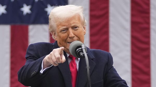 US President Donald Trump speaks during an event to announce new tariffs in the Rose Garden at the White House, Wednesday, April 2, 2025, in Washington. - Sputnik Africa