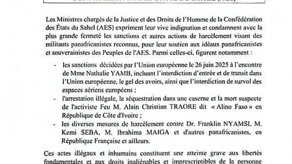 Sanctions contre des panafricanistes connus: l'AES dénonce des tentatives de museler les voix africaines - Sputnik Afrique