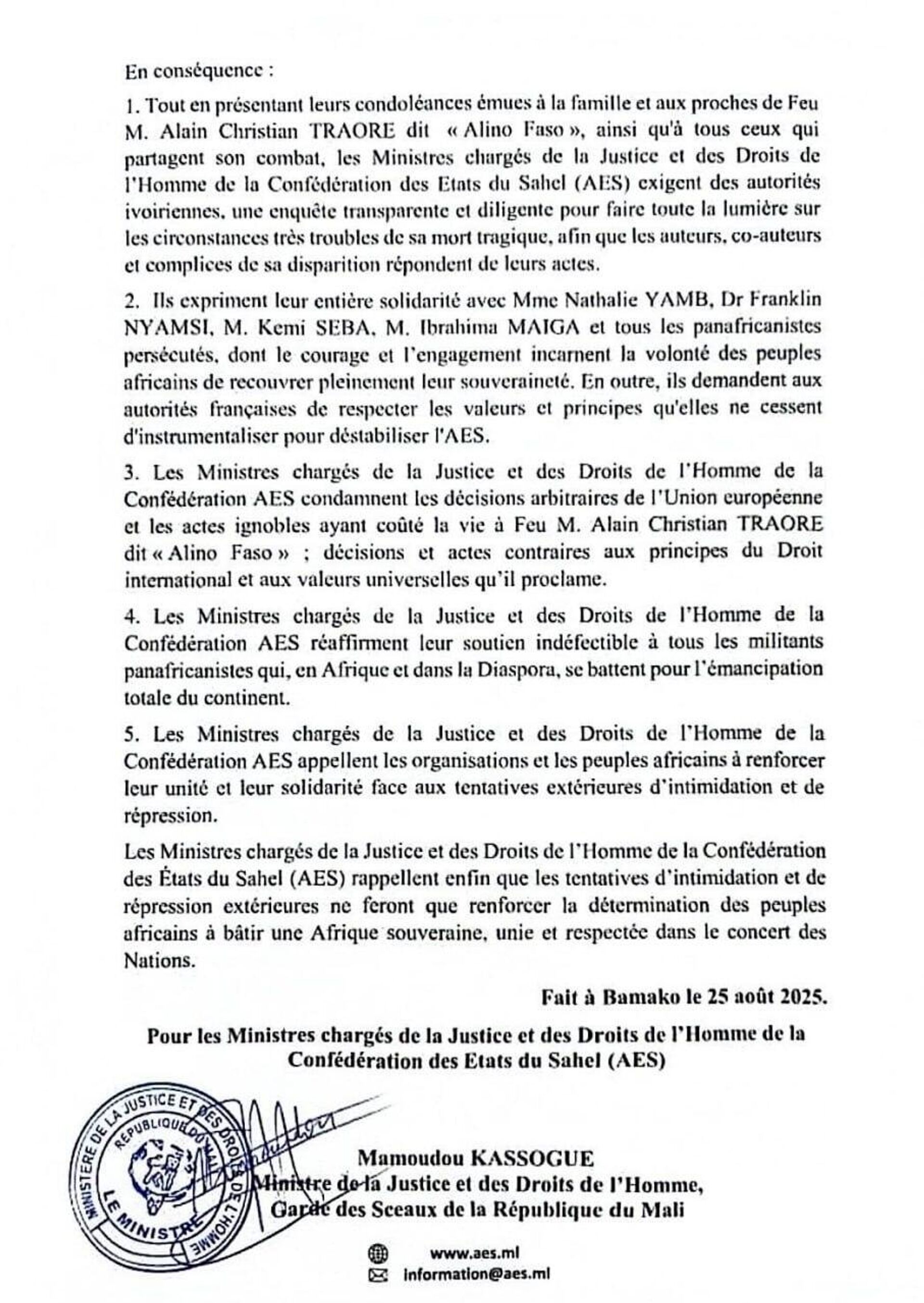 Sanctions contre des panafricanistes connus: l'AES dénonce des tentatives de museler les voix africaines - Sputnik Afrique, 1920, 26.08.2025