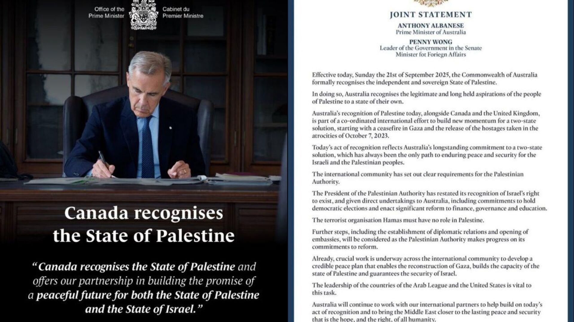 Canada and Australia recognize the State of Palestine Canada and Australia recognize the State of Palestine - Sputnik Africa, 1920, 21.09.2025