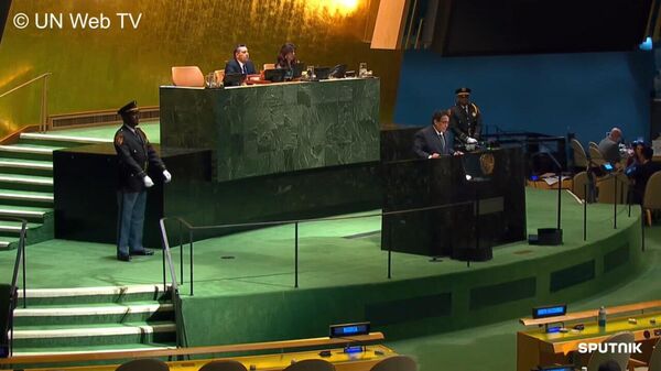 Le Président libyen Mohamed Younis A Menfi s'exprime à l'Assemblée générale des Nations Unies à New York - Sputnik Afrique