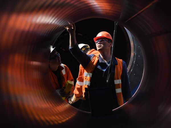 Employees work at the construction site of the Nord Stream 2 pipeline outside the town of Kingisepp, Leningrad region, Russia. Employees work at the construction site of the Nord Stream 2 pipeline outside the town of Kingisepp, Leningrad region, Russia. - Sputnik Africa