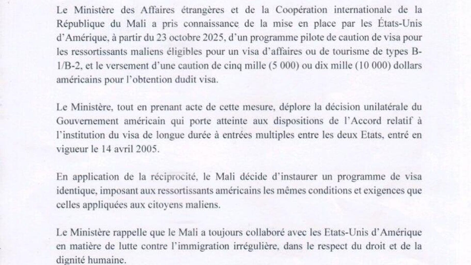 Bamako contre-attaque: les Américains paieront aussi leurs visas au prix fort Bamako contre-attaque: les Américains paieront aussi leurs visas au prix fort - Sputnik Afrique, 1920, 12.10.2025
