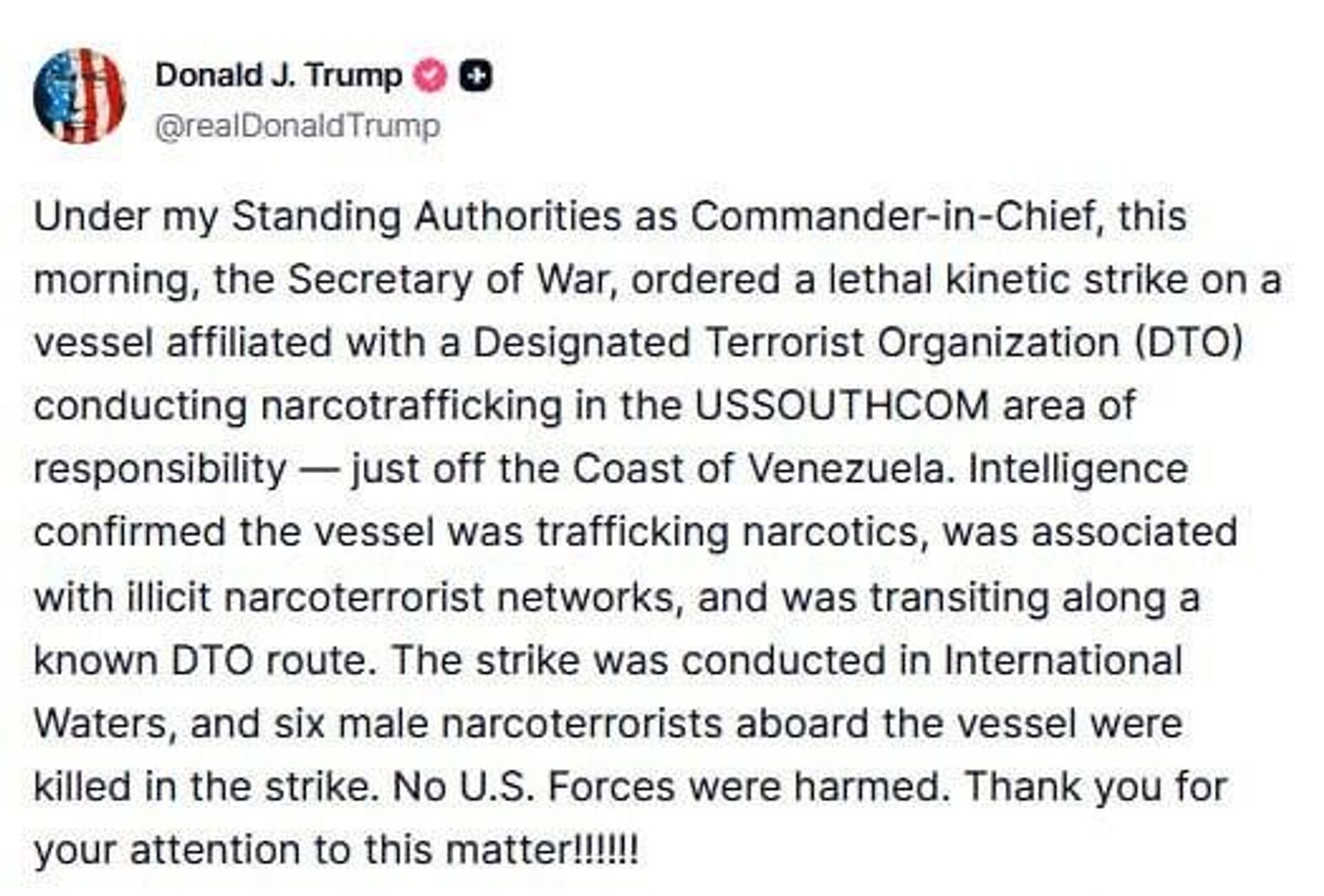 US Attacks Ship Off Venezuela’s Coast, Killing 6 Crew Members US Attacks Ship Off Venezuela’s Coast, Killing 6 Crew Members - Sputnik Africa, 1920, 14.10.2025