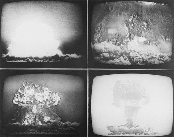 Plusieurs images du troisième essai nucléaire chinois, réalisé le 9 mai 1966. La chaîne de télévision japonaise TBS (Tokyo Broadcasting System) a diffusé les images des trois essais nucléaires menés entre le 16 octobre 1964 et le 9 mai 1966. Ces images ont été produites par la société cinématographique d&#x27;État chinoise, &quot; La Victoire du Président Mao &quot;. - Sputnik Afrique
