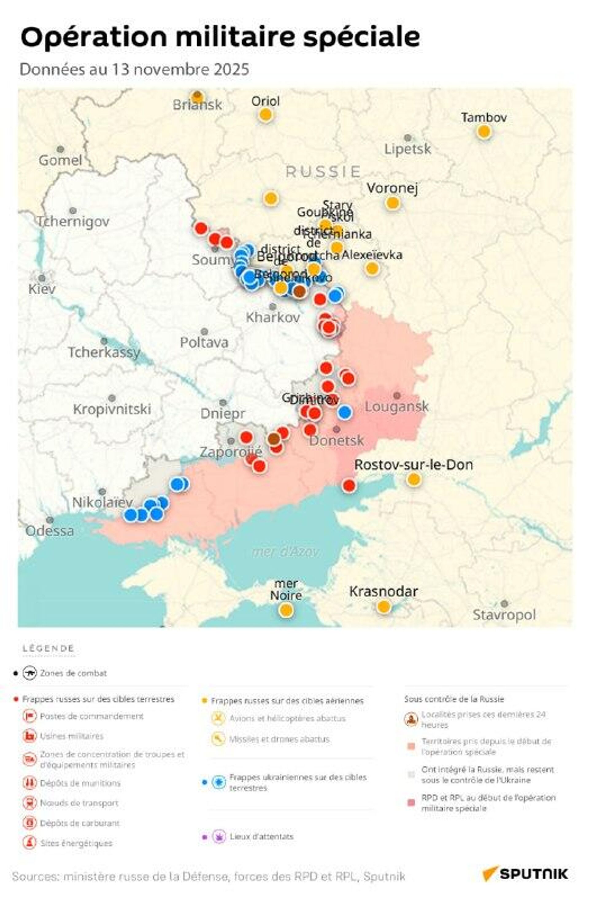 Situation dans la zone de l'opération militaire spéciale russe au 13 novembre - Sputnik Afrique, 1920, 13.11.2025