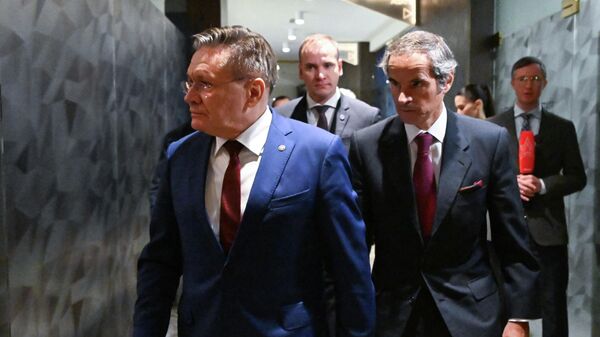 Alexey Likhachev, Director General of Rosatom State Corporation, and Rafael Grossi, Director General of the IAEA, before the start of the press conference following the meeting in Kaliningrad. - Sputnik Africa