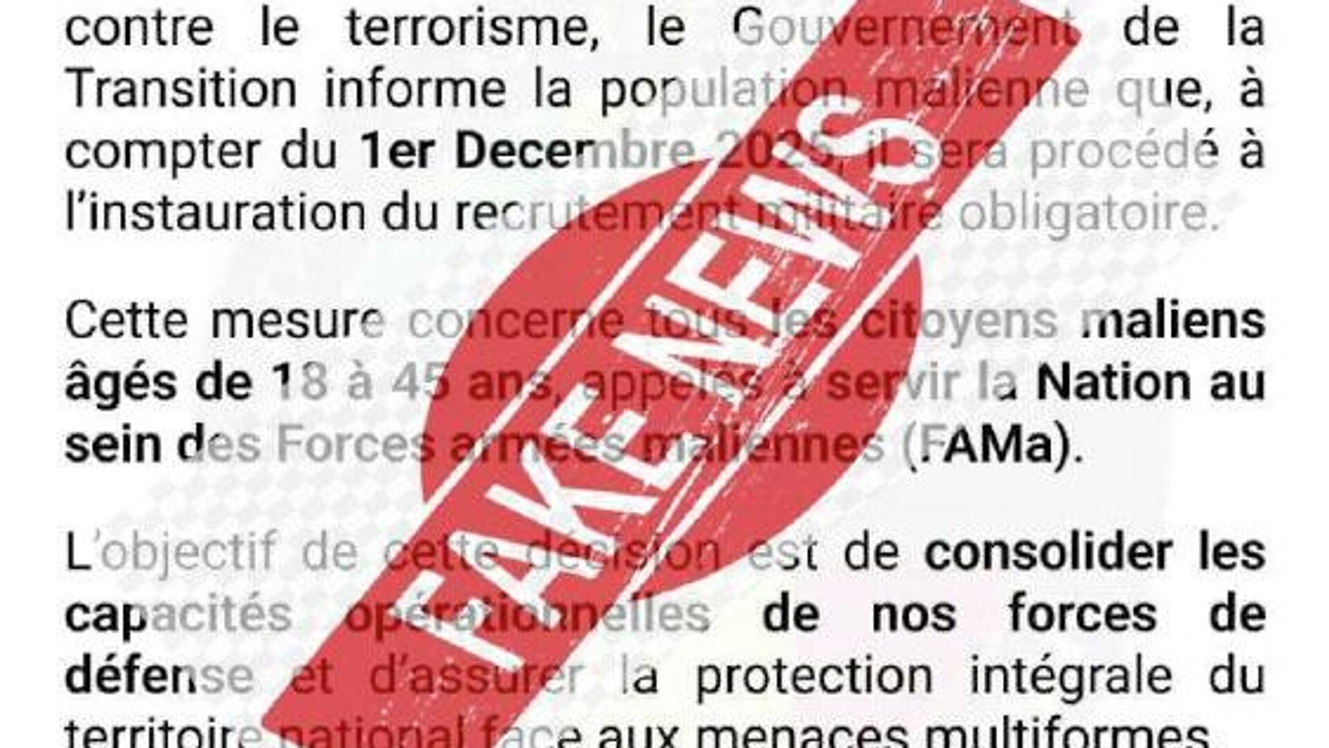 L’armée malienne dément les rumeurs sur l’instauration d’un recrutement militaire obligatoire L’armée malienne dément les rumeurs sur l’instauration d’un recrutement militaire obligatoire - Sputnik Afrique, 1920, 15.11.2025