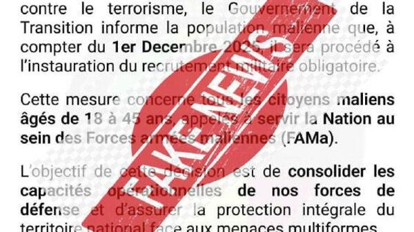 L’armée malienne dément les rumeurs sur l’instauration d’un recrutement militaire obligatoire - Sputnik Afrique