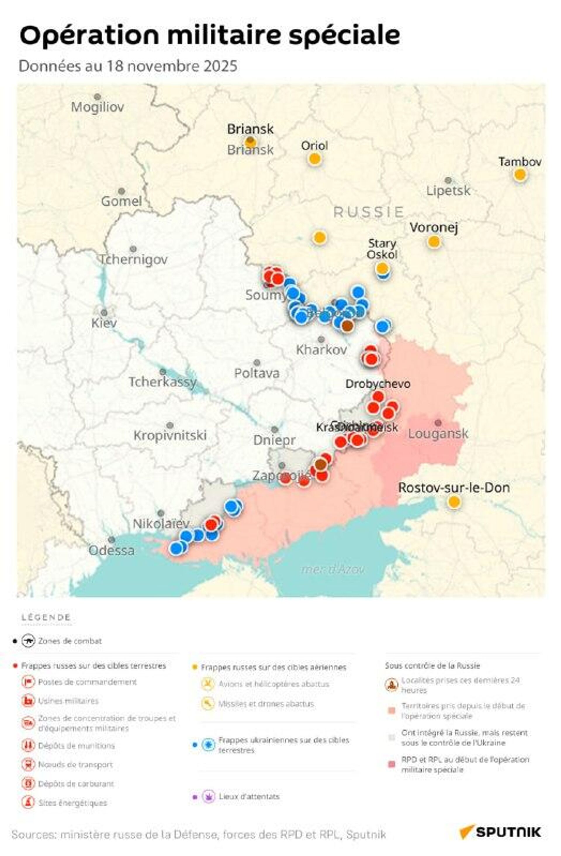 Situation dans la zone de l'opération militaire spéciale russe au 18 novembre - Sputnik Afrique, 1920, 18.11.2025