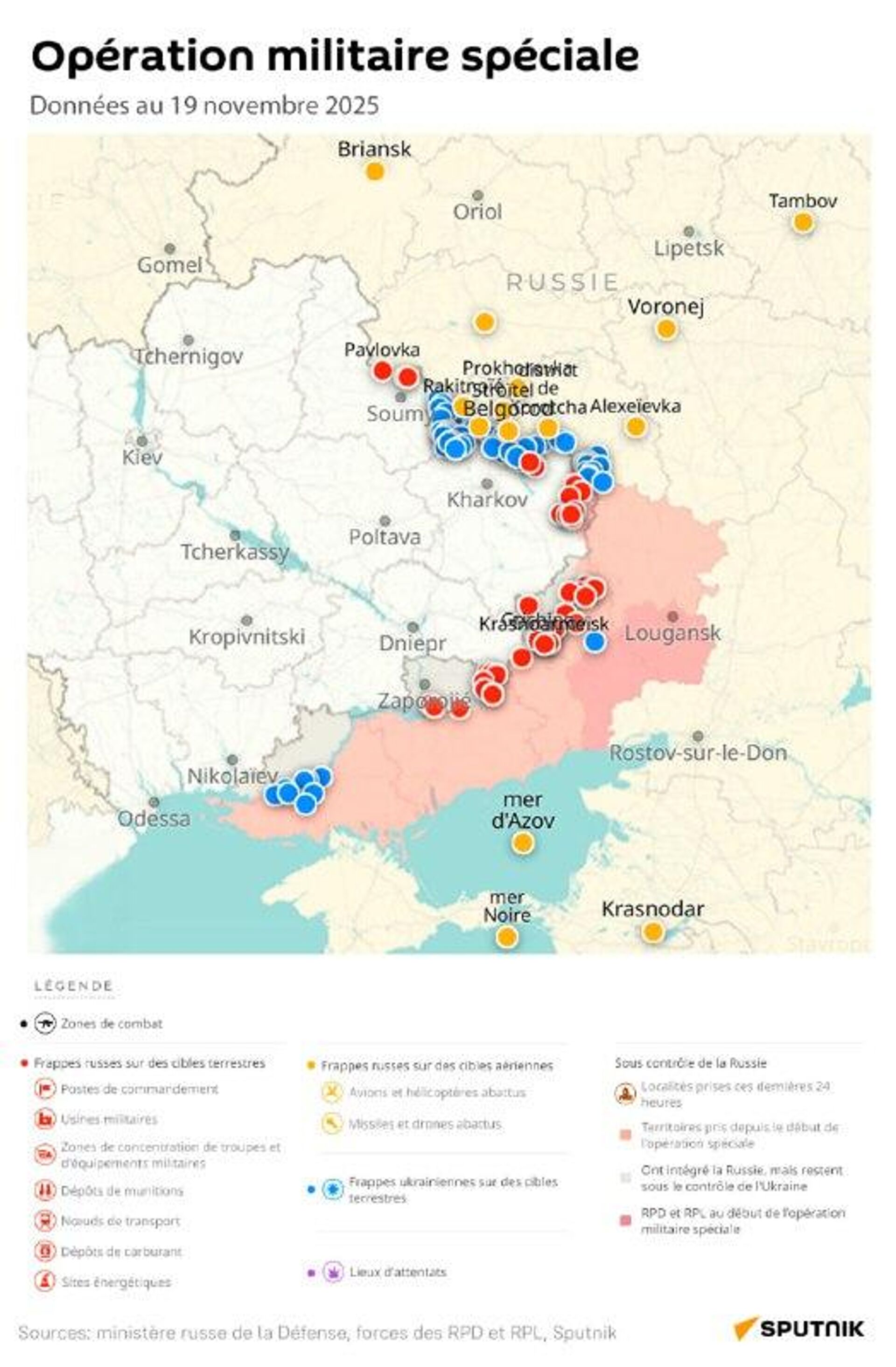 Situation dans la zone de l'opération militaire spéciale russe au 19 novembre - Sputnik Afrique, 1920, 19.11.2025