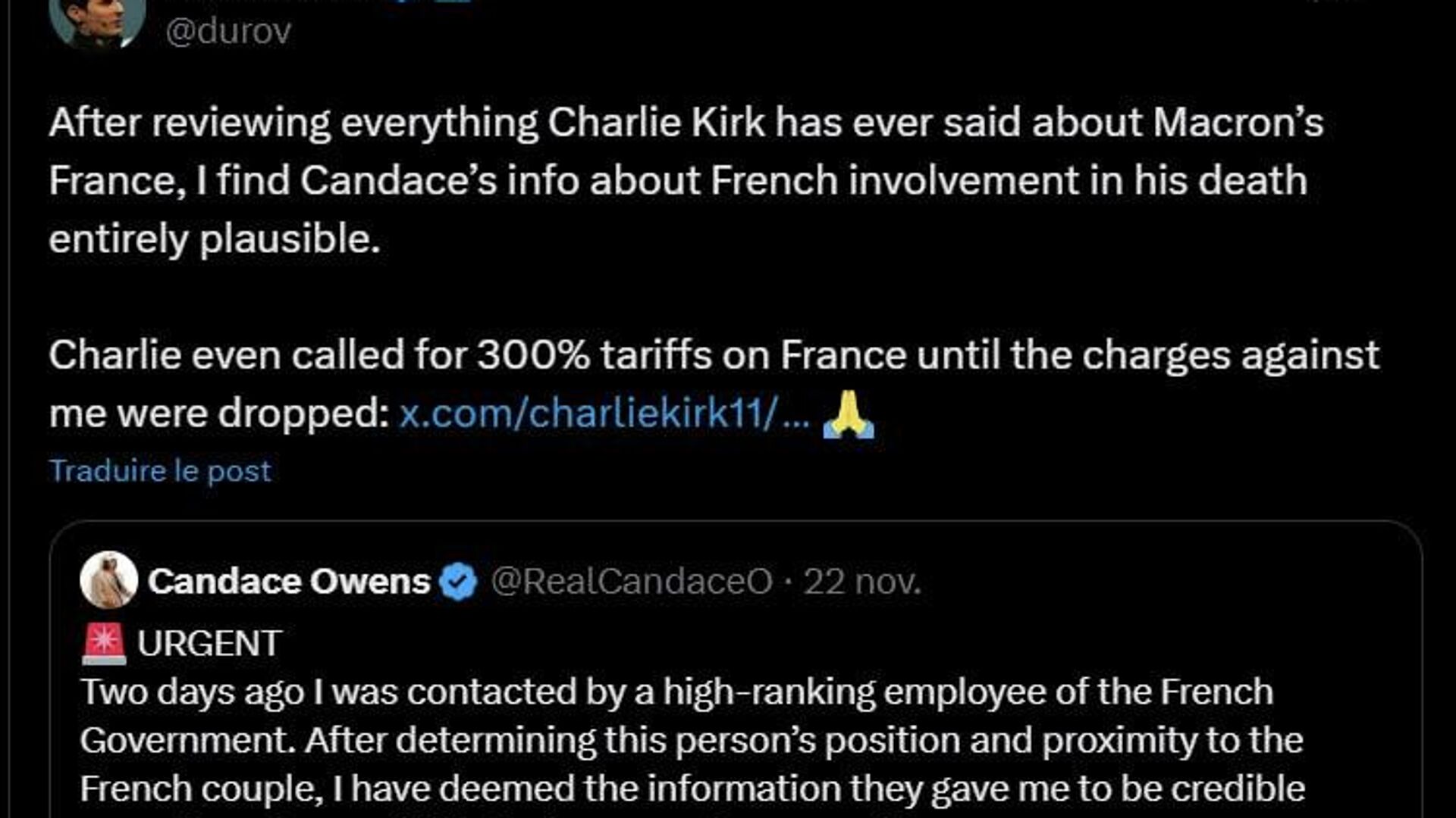 Pavel Dourov juge possible l'implication de la France dans le meurtre de Charlie Kirk Pavel Dourov juge possible l'implication de la France dans le meurtre de Charlie Kirk - Sputnik Afrique, 1920, 23.11.2025