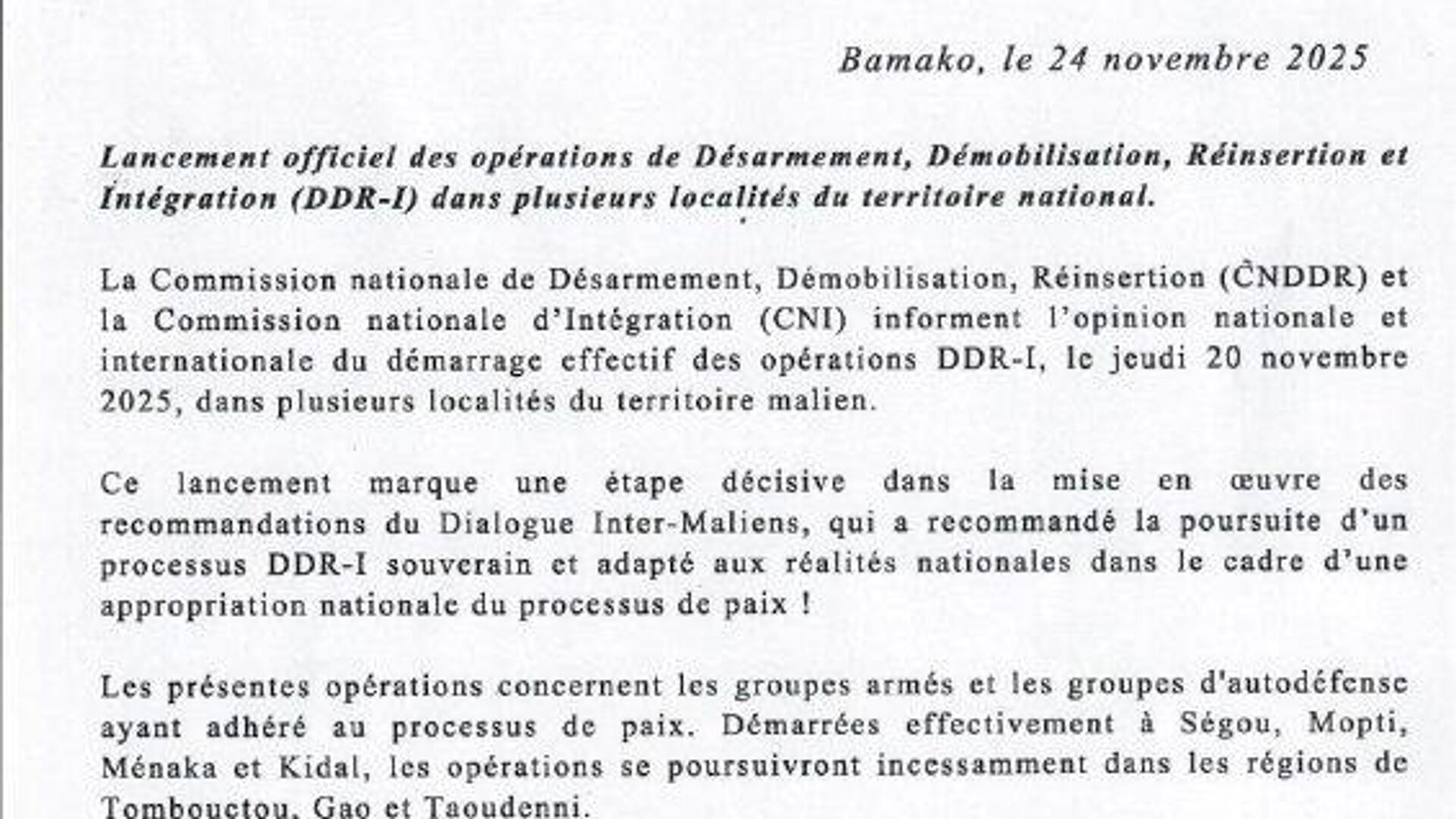 L'armée malienne annonce le lancement des opérations DDR-I - Désarmement, Démobilisation, Réinsertion et Intégration L'armée malienne annonce le lancement des opérations DDR-I - Désarmement, Démobilisation, Réinsertion et Intégration - Sputnik Afrique, 1920, 25.11.2025