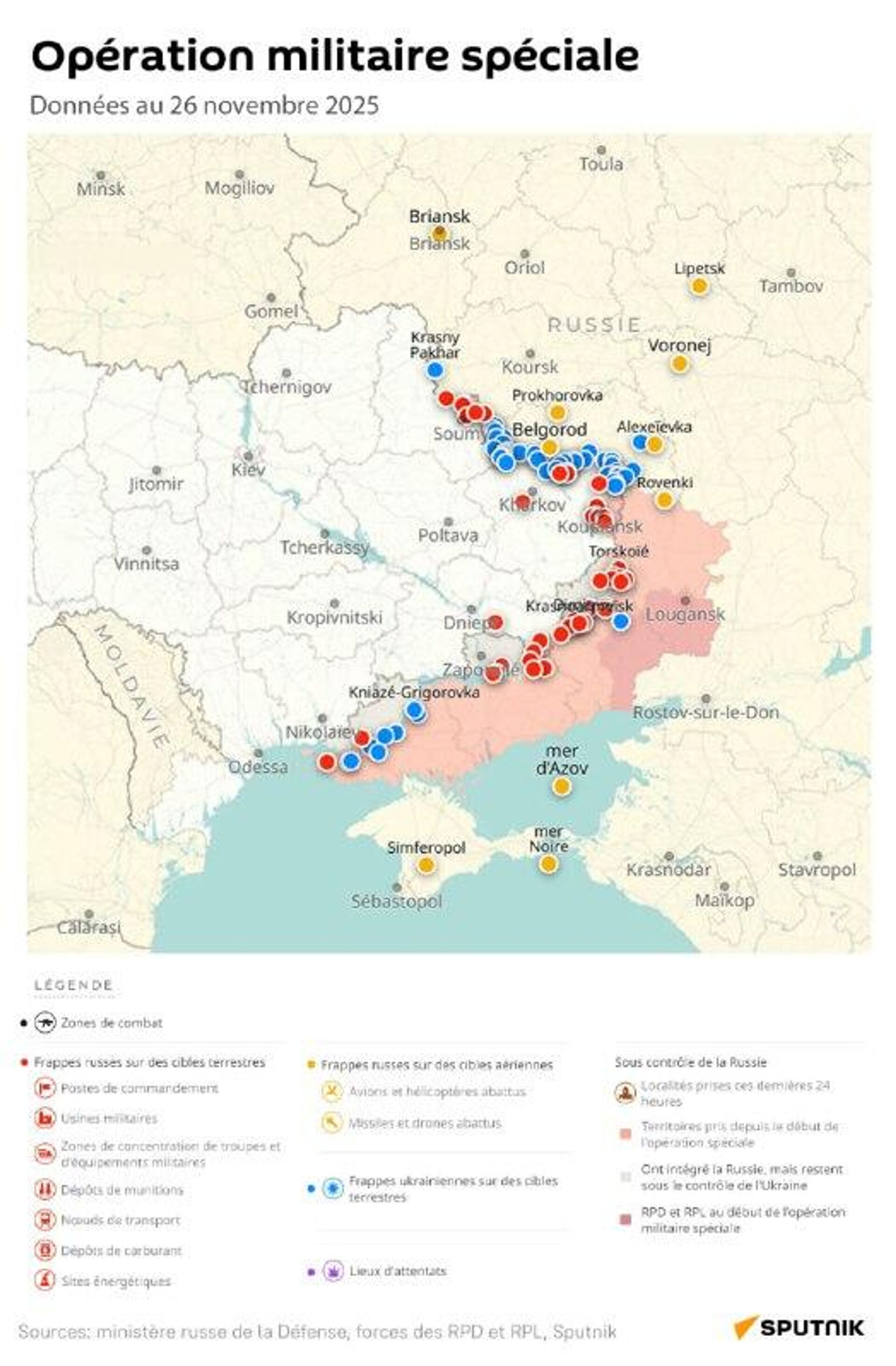 Situation dans la zone de l'opération militaire spéciale russe au 26 novembre - Sputnik Afrique, 1920, 26.11.2025