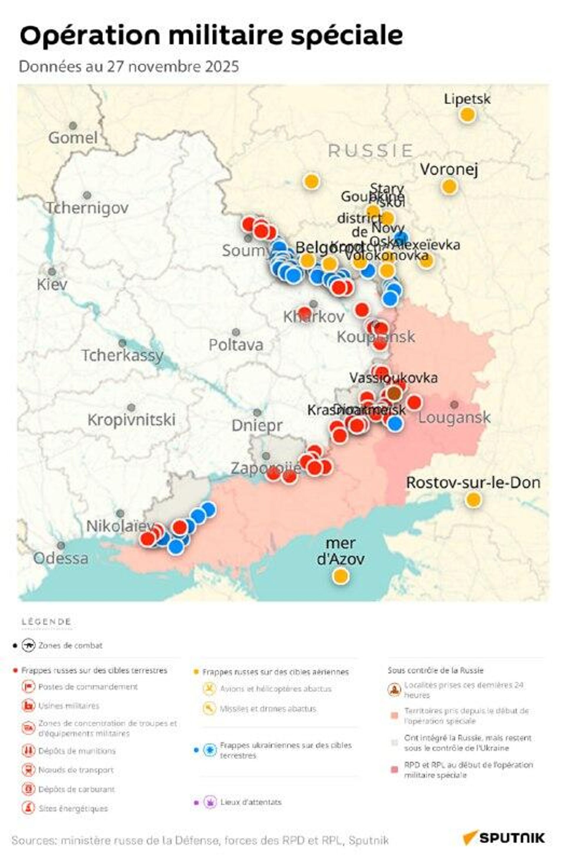 Situation dans la zone de l'opération militaire spéciale russe au 27 novembre - Sputnik Afrique, 1920, 27.11.2025