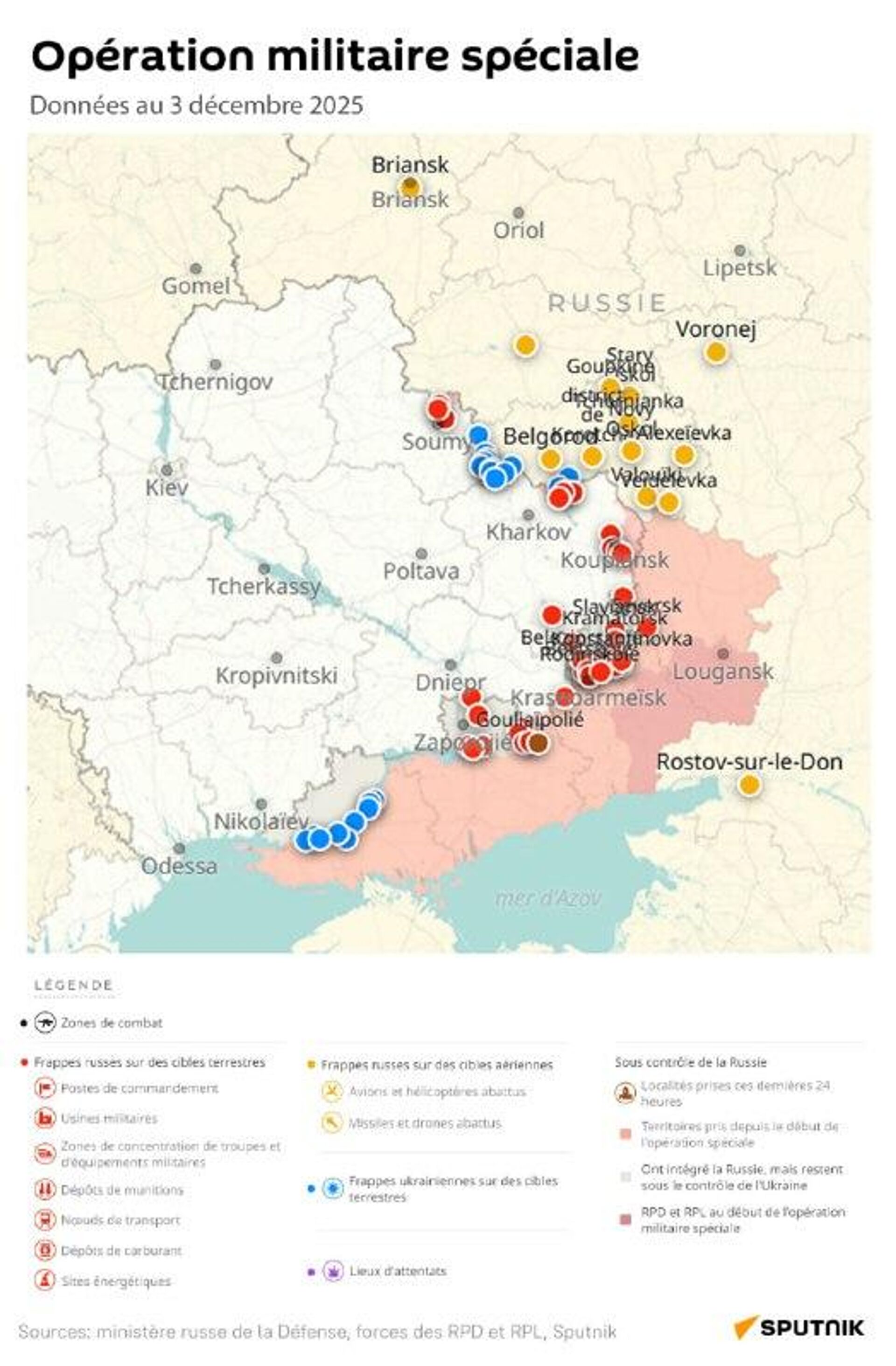 Situation dans la zone de l'opération militaire spéciale russe au 3 décembre - Sputnik Afrique, 1920, 03.12.2025