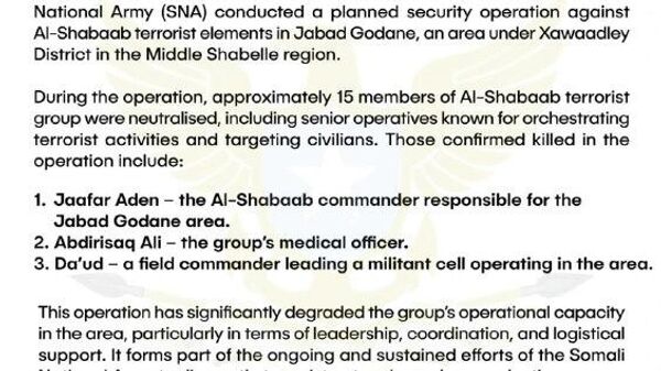 Somali Army Eliminates 15 Al-Shabaab* Terrorists, Including Three Leaders - Sputnik Africa
