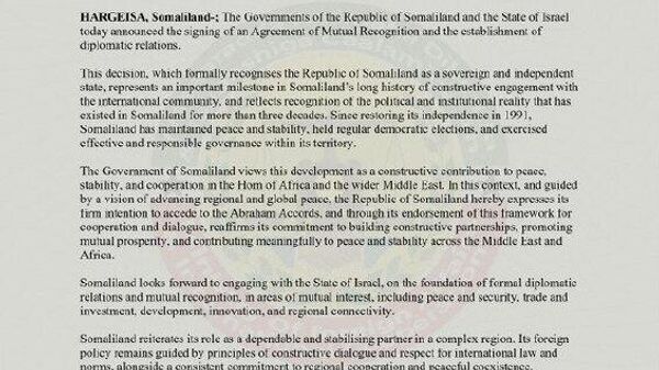 Somaliland and Israel Establish Diplomatic Relations Somaliland and Israel Establish Diplomatic Relations - Sputnik Africa