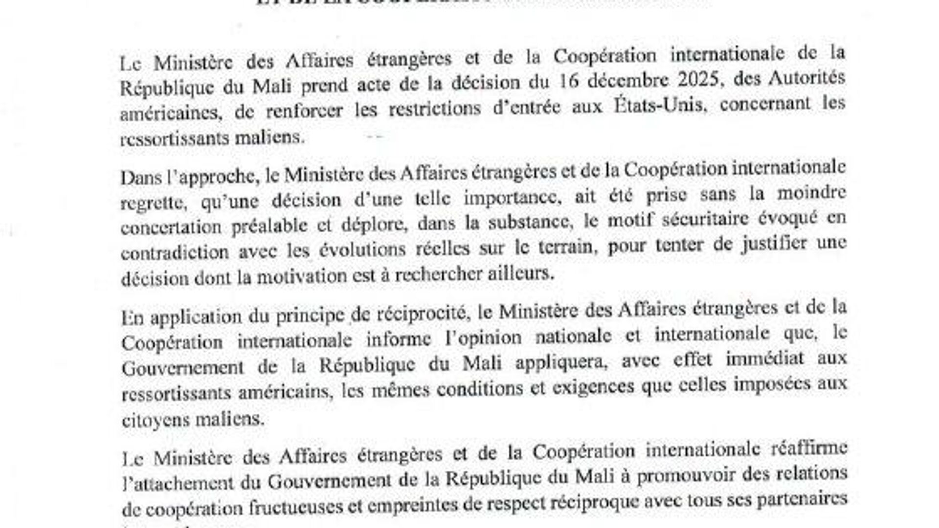 Le Mali renforce les restrictions d'entrée pour les Américains en réponse à une décision ad hoc des États-Unis Le Mali renforce les restrictions d'entrée pour les Américains en réponse à une décision ad hoc des États-Unis - Sputnik Afrique, 1920, 30.12.2025