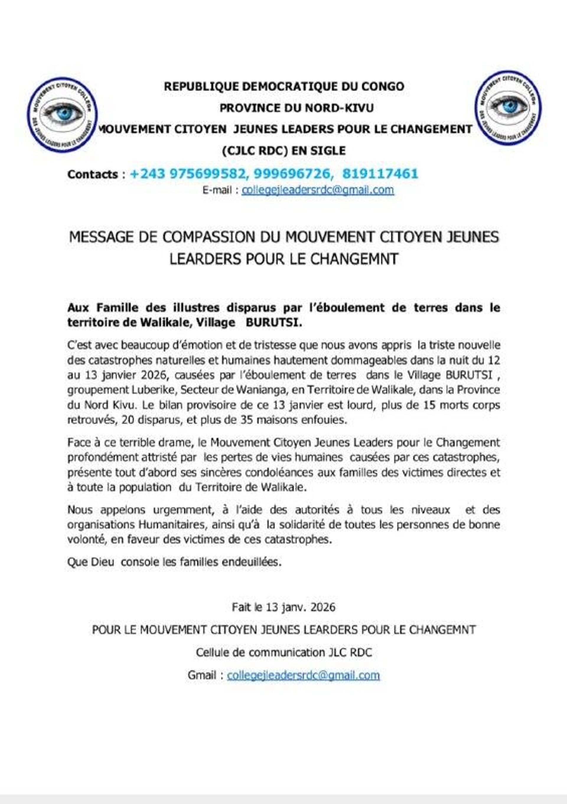 Un glissement de terrain aurait fait au moins 15 morts dans l'est de la RDC - Sputnik Afrique, 1920, 13.01.2026