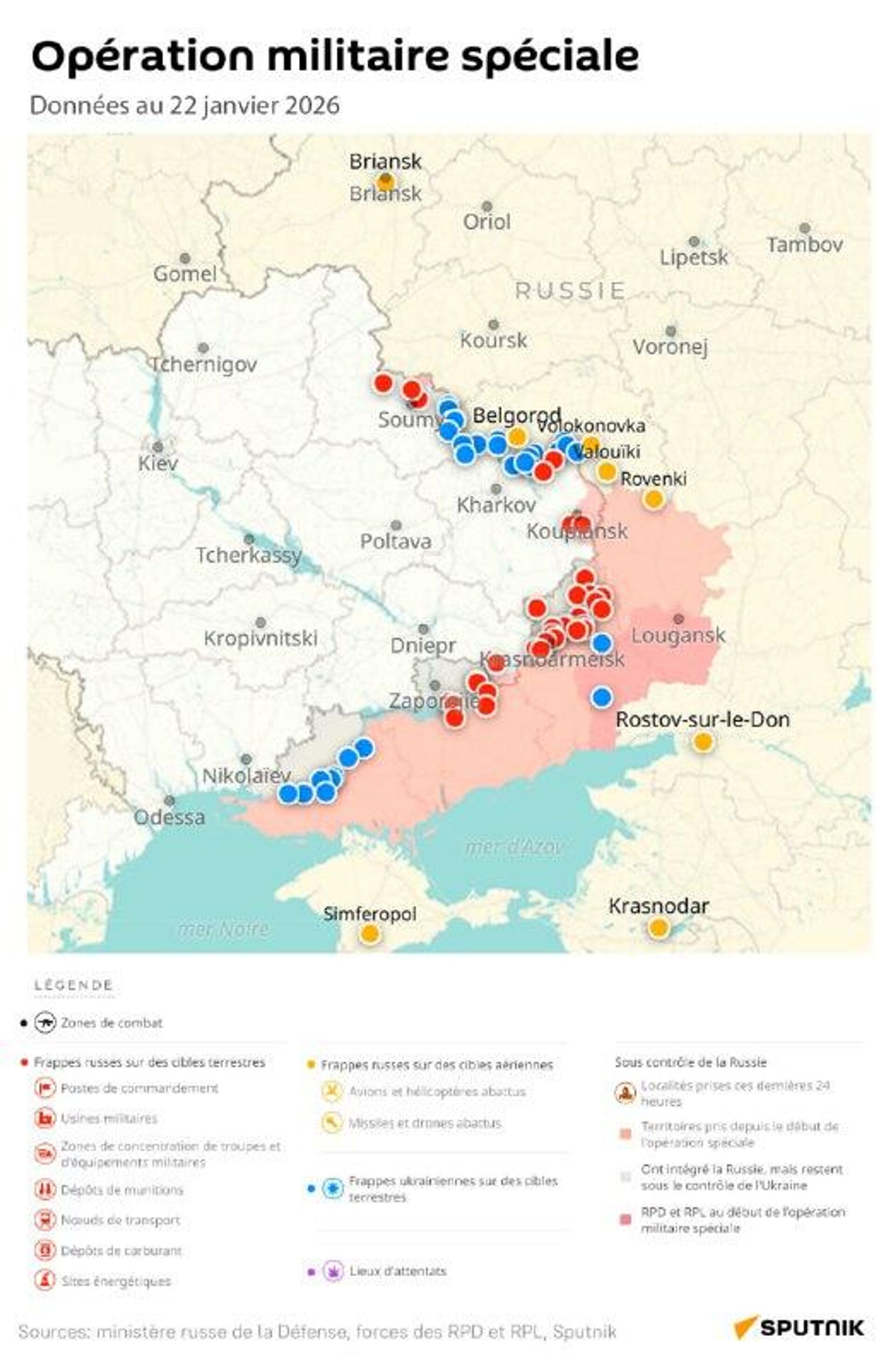 Situation dans la zone de l'opération militaire spéciale russe au 22 janvier - Sputnik Afrique, 1920, 22.01.2026
