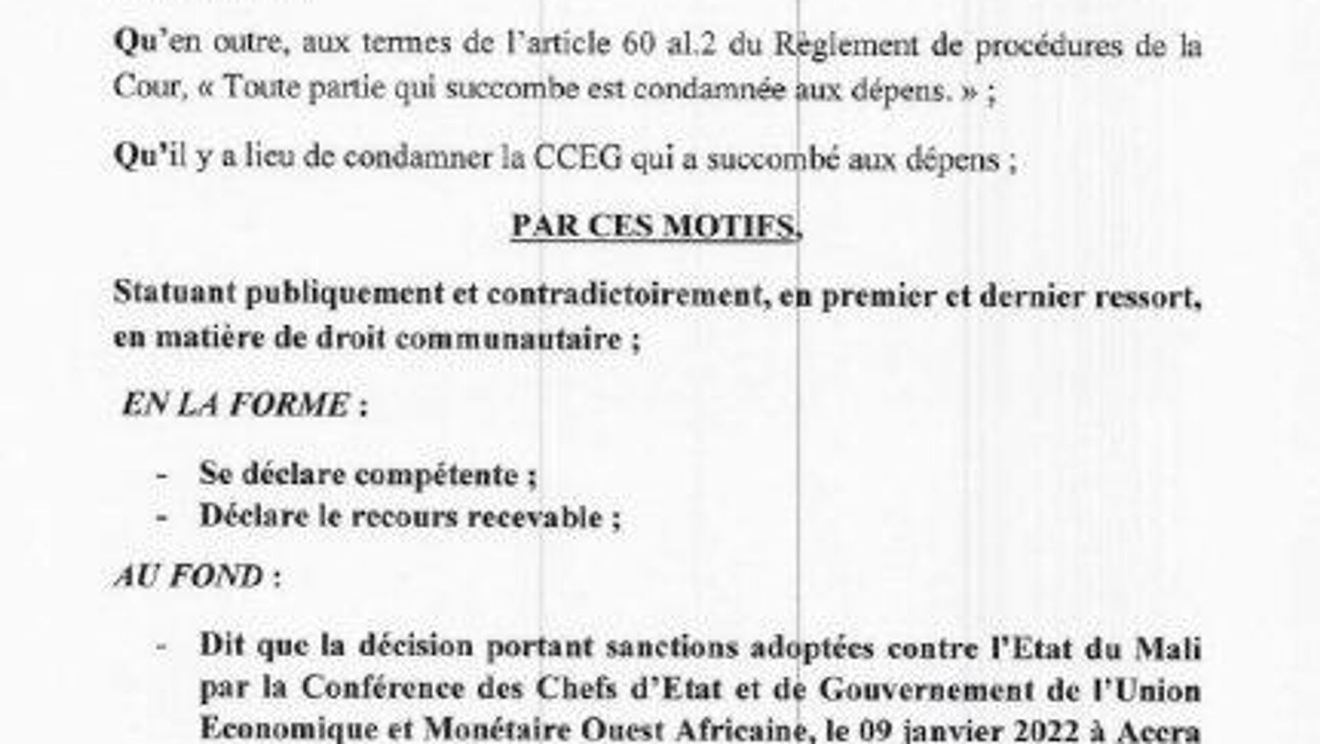 La Cour de justice de l’UEMOA reconnaît l’illégalité des sanctions imposées au Mali en 2022 La Cour de justice de l’UEMOA reconnaît l’illégalité des sanctions imposées au Mali en 2022 - Sputnik Afrique, 1920, 30.01.2026