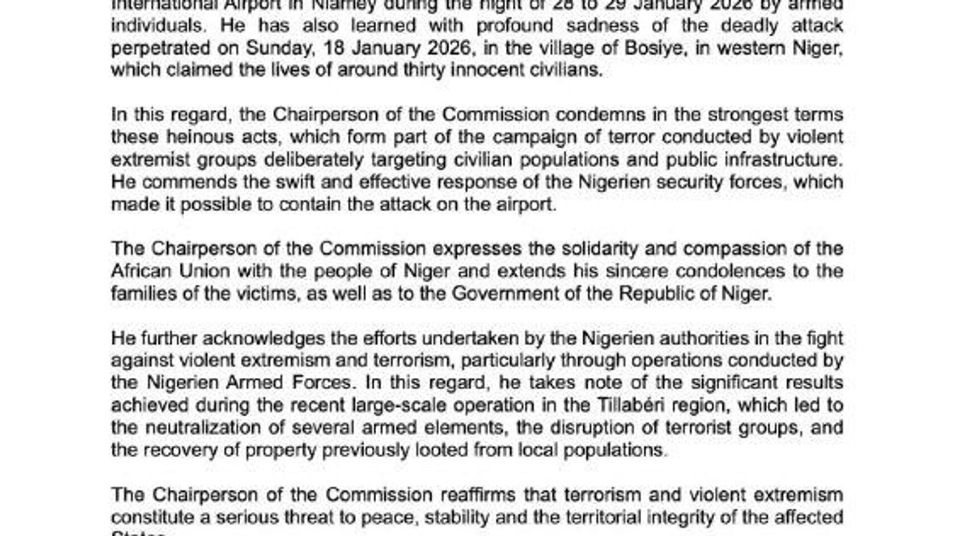 AU Commission Chair Strongly Condemns Terrorist Attacks in Niger AU Commission Chair Strongly Condemns Terrorist Attacks in Niger - Sputnik Africa, 1920, 31.01.2026