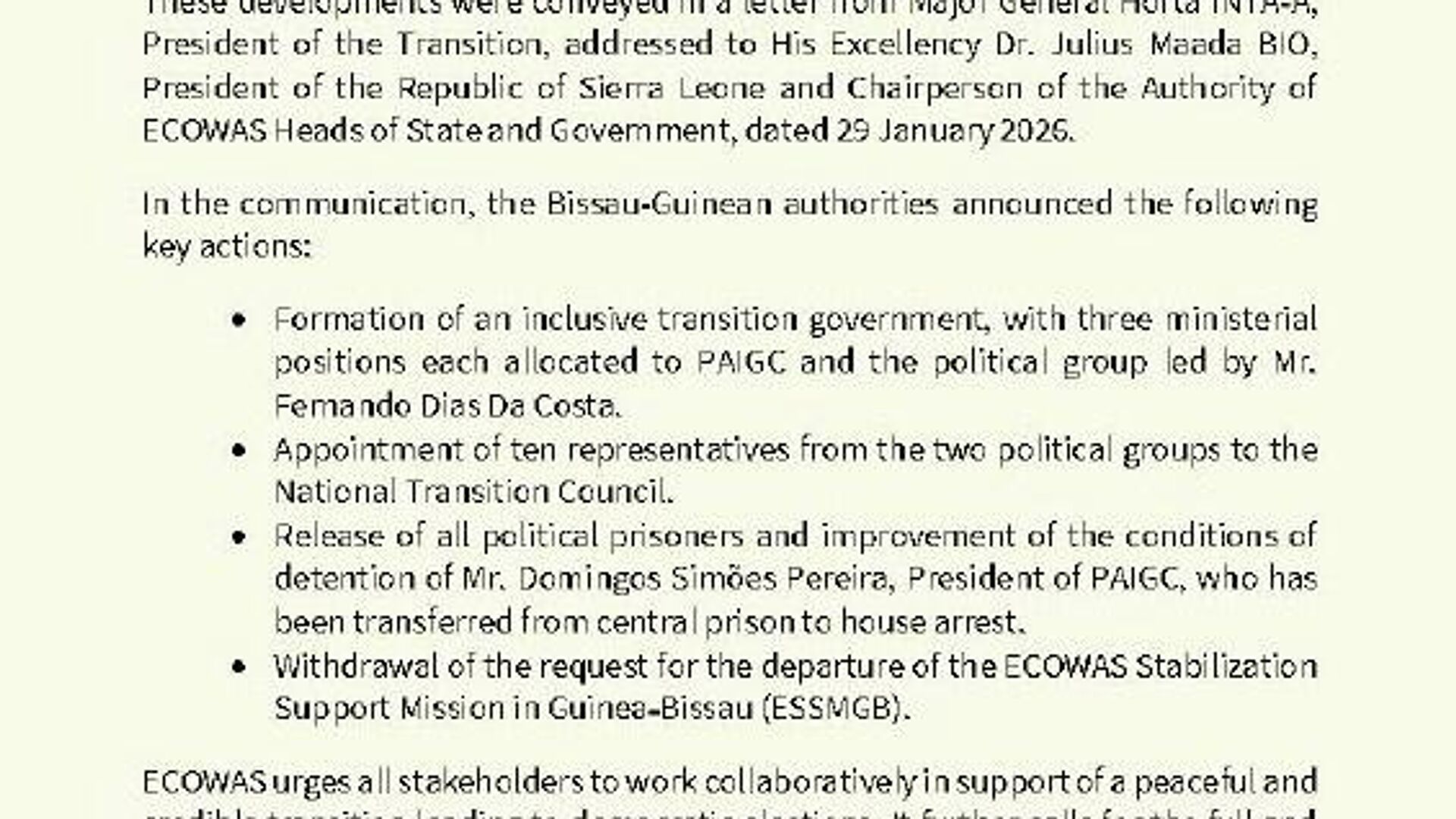 ECOWAS Welcomes Measures Taken by Guinea-Bissau to Advance Return to Constitutional Order ECOWAS Welcomes Measures Taken by Guinea-Bissau to Advance Return to Constitutional Order - Sputnik Africa, 1920, 01.02.2026