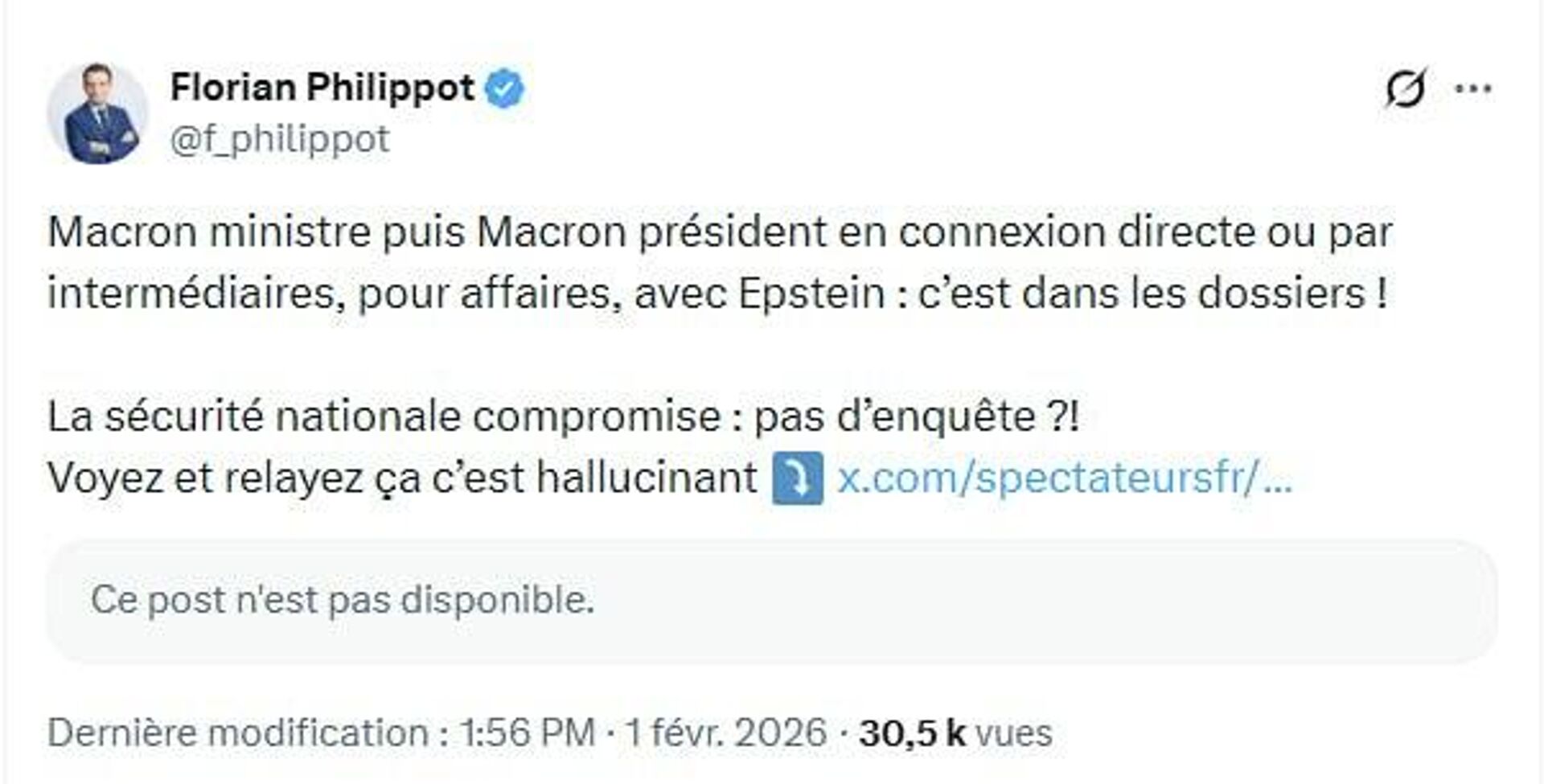 Macron dans les Epstein Files: La sécurité nationale compromise, s'inquiète un homme politique français - Sputnik Afrique, 1920, 01.02.2026