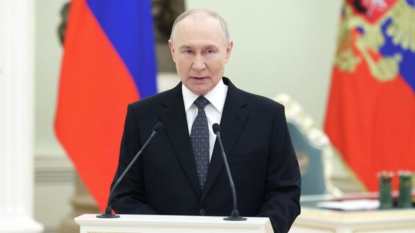 February 23, 2026. Russian President Vladimir Putin speaks at the ceremony presenting state awards to Heroes of Russia on Defender of the Fatherland Day. - Sputnik Africa