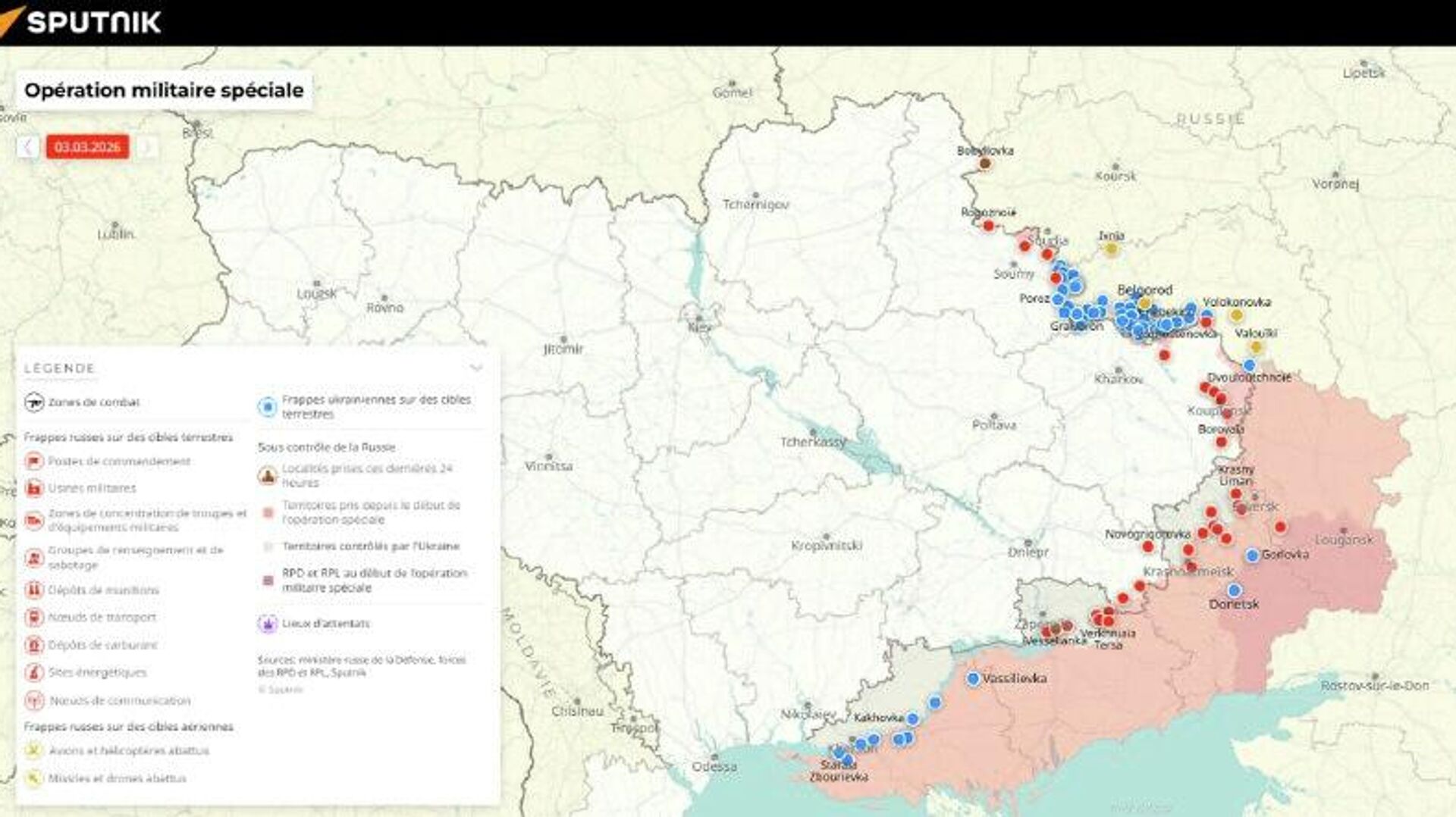 Situation dans la zone de l'opération militaire spéciale russe au 3 mars - Sputnik Afrique, 1920, 03.03.2026
