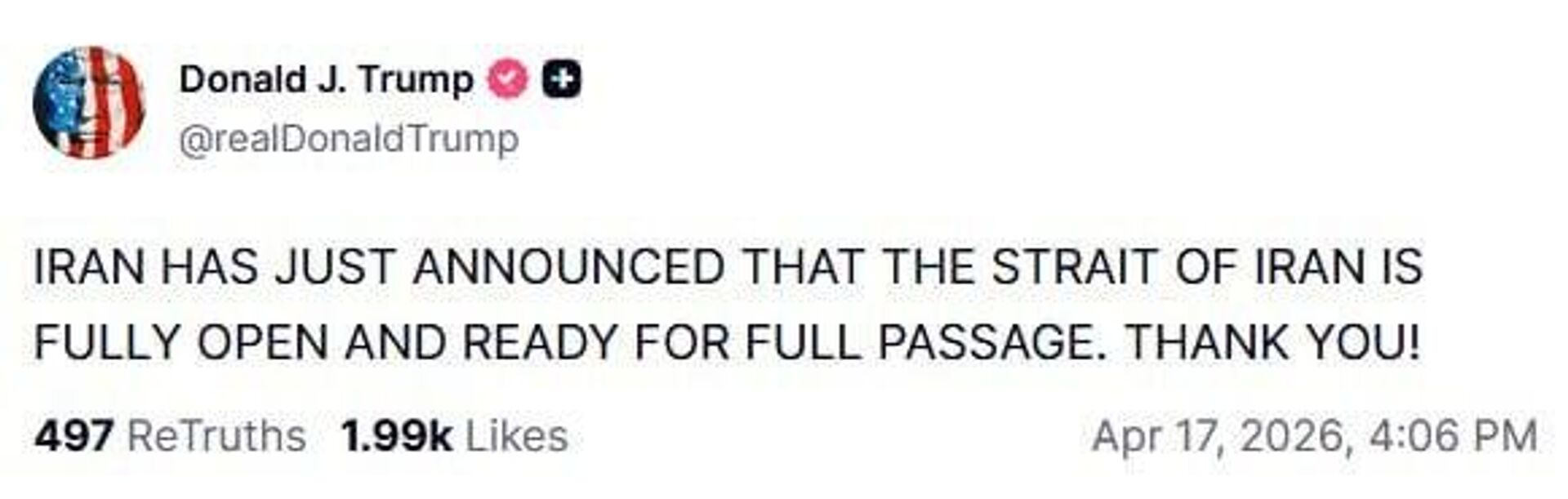 Trump Thanks Iran for Opening Strait of Hormuz
 - Sputnik Africa, 1920, 17.04.2026