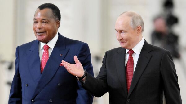 April 29, 2026. Russian President Vladimir Putin and President of the Republic of the Congo Denis Sassou Nguesso during a meeting. - Sputnik Africa