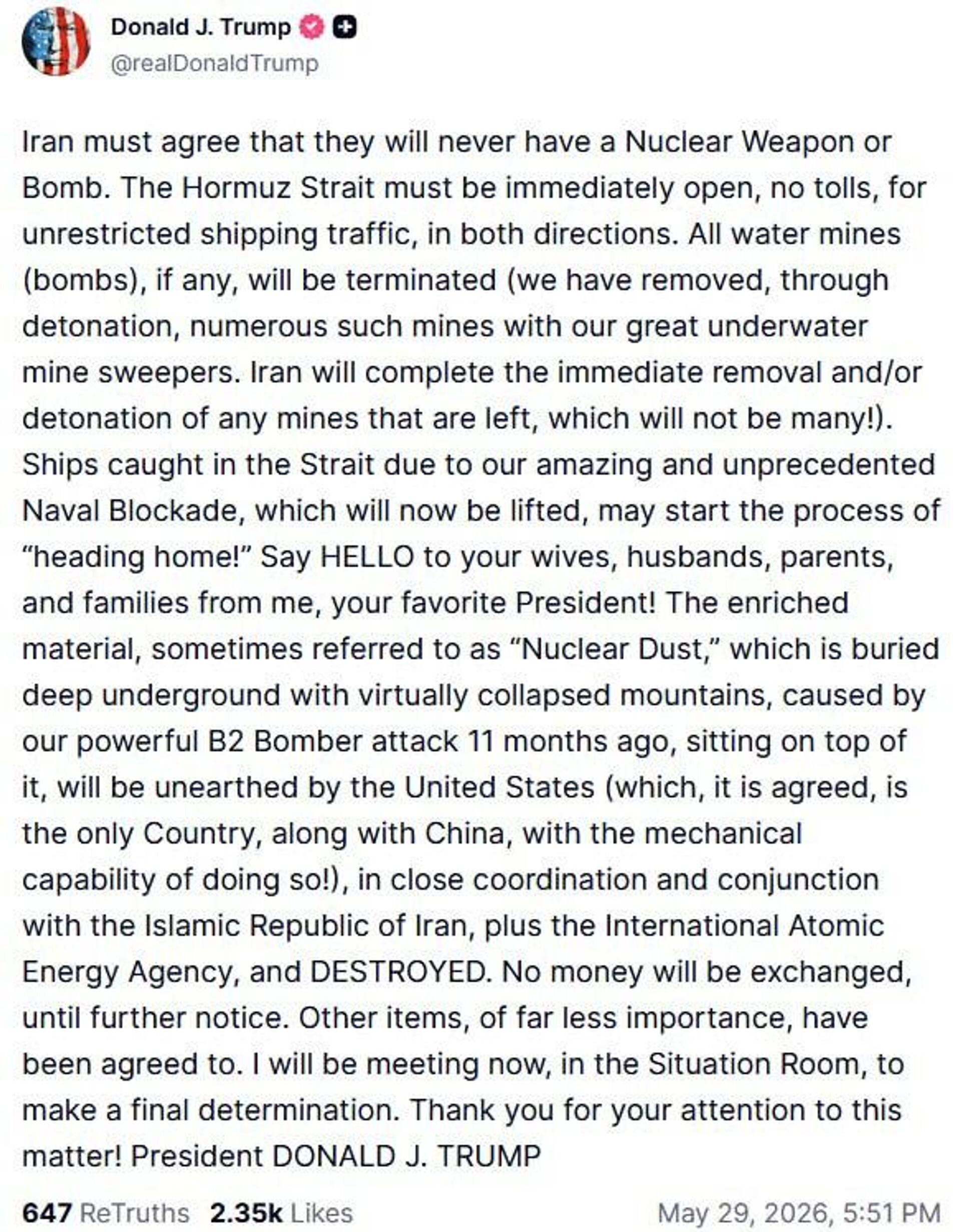 Trump lists his demands to Iran - Sputnik Africa, 1920, 29.05.2026