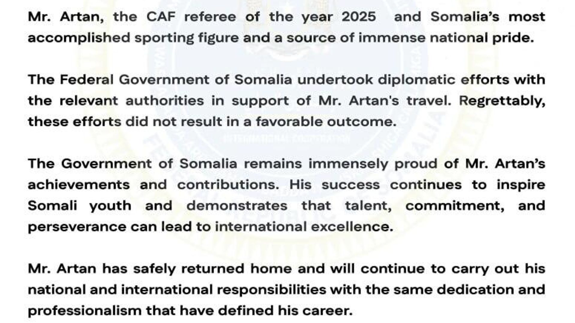 Somalia Expresses 'Deep Regret' Over US Denial of Entry to Top African Referee Omar Artan: MFA Somalia Expresses 'Deep Regret' Over US Denial of Entry to Top African Referee Omar Artan: MFA - Sputnik Africa, 1920, 11.06.2026