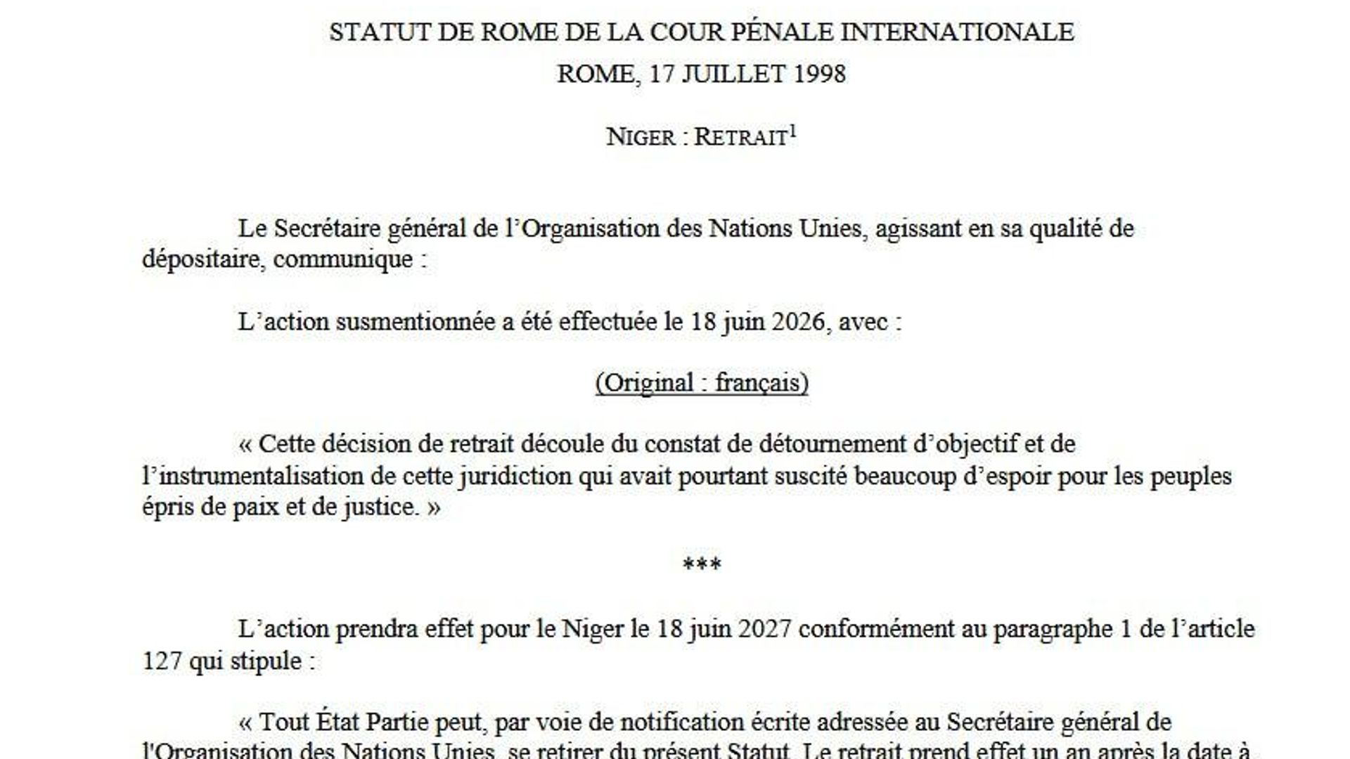 Le Niger dépose officiellement sa demande de retrait de la CPI Le Niger dépose officiellement sa demande de retrait de la CPI - Sputnik Afrique, 1920, 23.06.2026