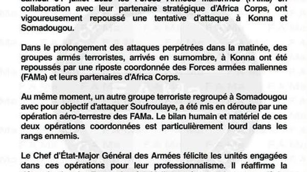 L'armée malienne annonce avoir repoussé, avec l'aide de l'Africa Corps russe, deux tentatives d'attaque terroriste dans la région de Mopti - Sputnik Afrique