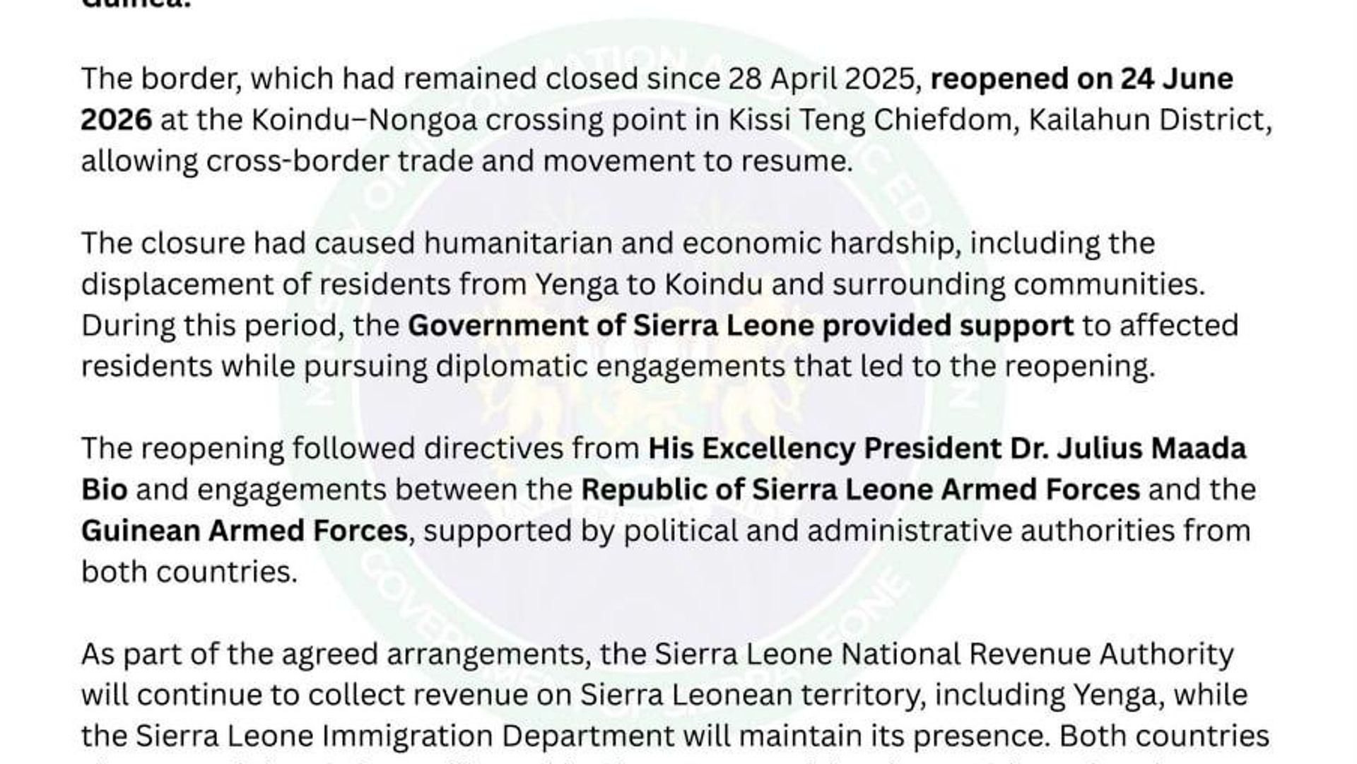 Sierra Leone & Guinea Reopen Yenga Border Crossing: Sierra-Leonean Government - Sputnik Africa, 1920, 07.07.2026