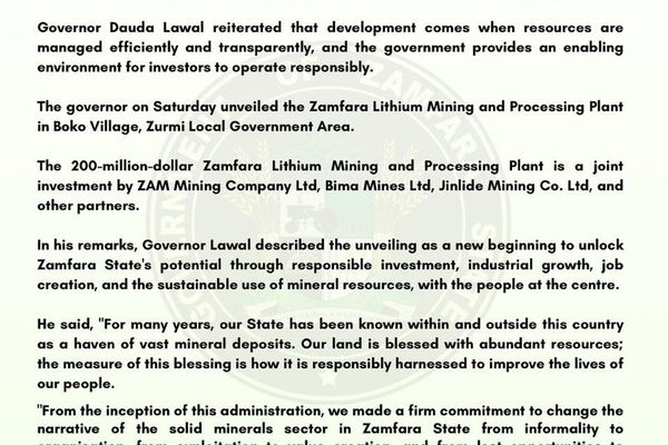 Nigeria's Zamfara State Unveils $200M Lithium Processing Plant to Drive Industrial Growth: Statement - Sputnik Africa